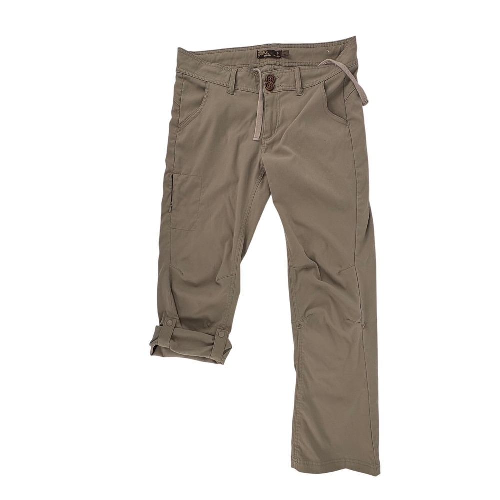 Prana Halle Convertible Hiking Pants Womens 6 Short Tan Khaki Roll Up Stretch
